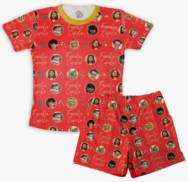Pijama Infantil  Vermelho Masculino Com Fotos Para O Natal