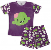 Pijama Masculino Infantil De Malha Halloween Mostrinho Roxo