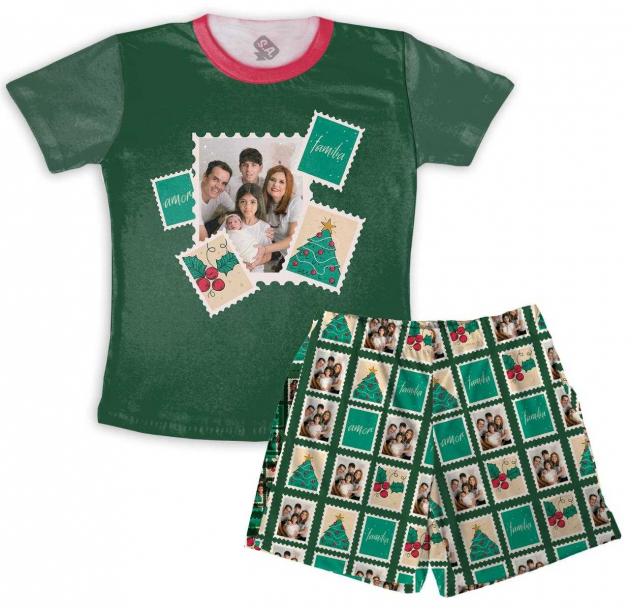 Pijama  Personalizado Verde  Masculino   Com Fotos  Para O Natal