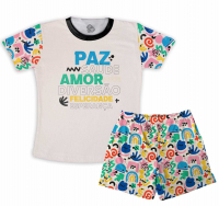 Pijama Verão Masculino Adulto Ano Novo Paz Saude Amor Diversão Felicidade e Esperança