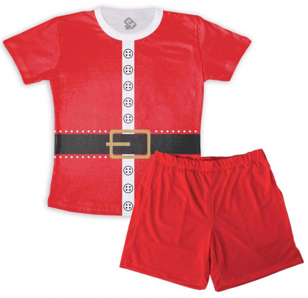 Pijama Verão Masculino Adulto Natalino Natal Papai Noel 