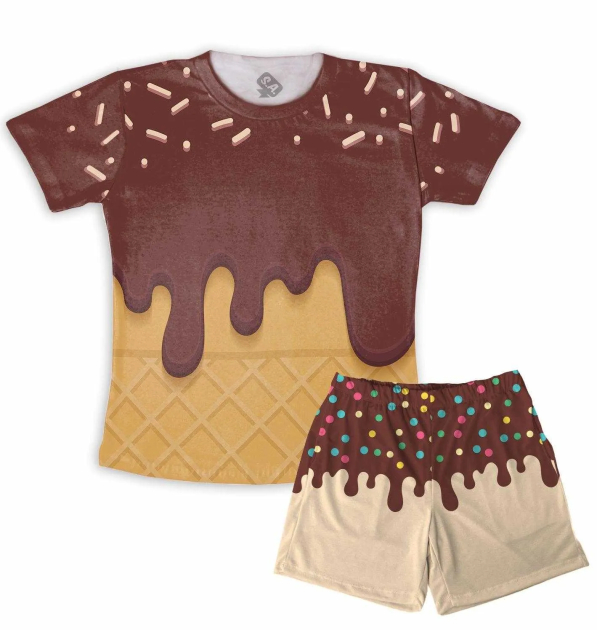 Pijama Verão Masculino Adulto Sorvete De Chocolate 