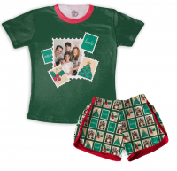 Pijama Verde Adulto Feminino Para O Natal Personalizado Com Foto