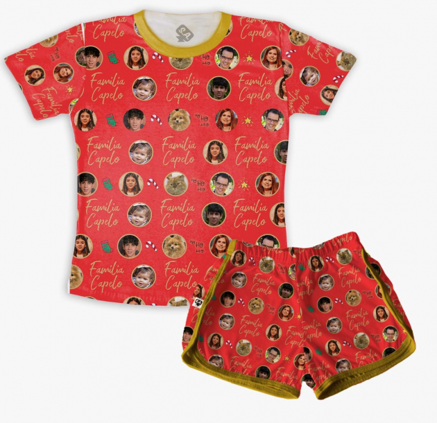 Pijama  Vermelho Adulto Feminino Para O Natal Personalizado Com Foto