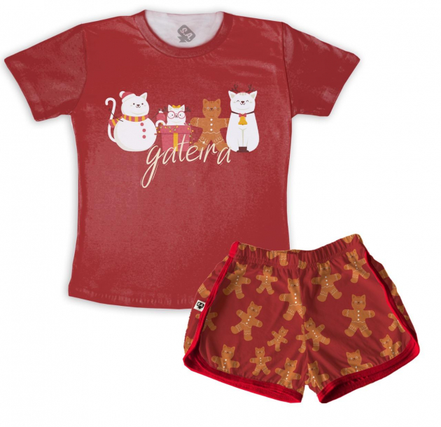 Pijama  Vermelho De Adulto Feminino Para O Natal Gateira 