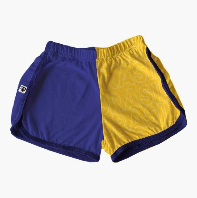 Short infantil  Tactel Feminino Azul E Amarelo   Para A Copa