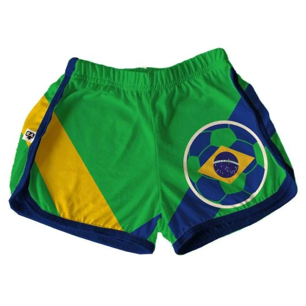 Short  Infantil Tactel Feminino  Verão Cores Da Bandeira Para A Copa