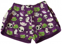 Short Tactel Feminino Adulto Verão Halloween Monstrinho Roxo