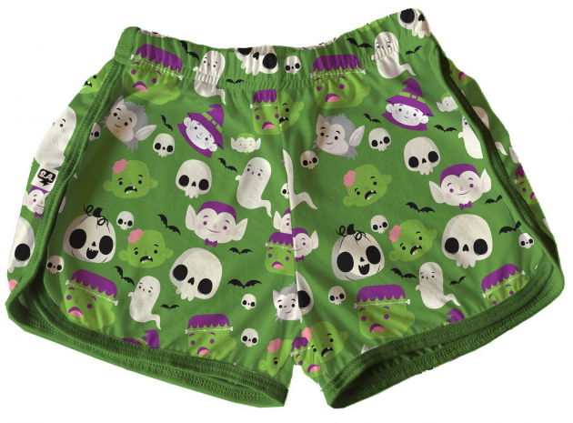 Short Tactel Feminino Adulto Verão Halloween Monstrinho Verde