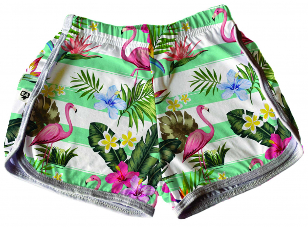 Short Tactel Feminino Floral Flamingos