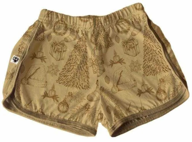 Short Tactel Feminino Infantil  Enfeites Natal Bege 