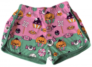 Short Tactel Feminino Infantil Halloween Rosa e Verde Doces 