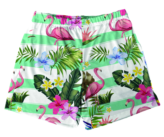 Short Tactel Masculino Adulto Floral Flamingos 