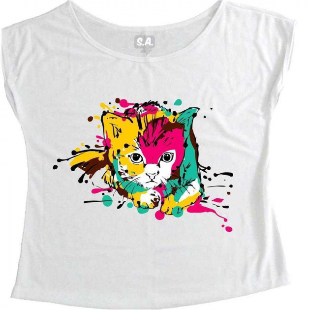 T-Shirt Feminina Gato Colors