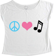T-Shirt Feminina Paz,Amor e Música