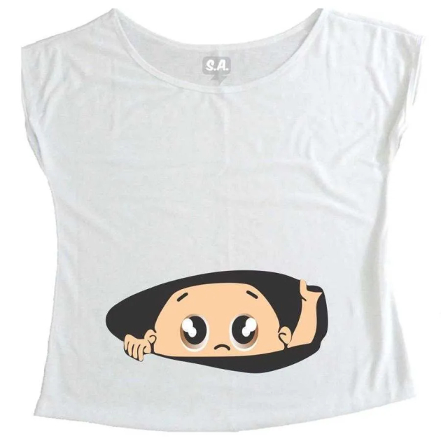 T-Shirt Gestante Menino Espiando Olhos Castanhos