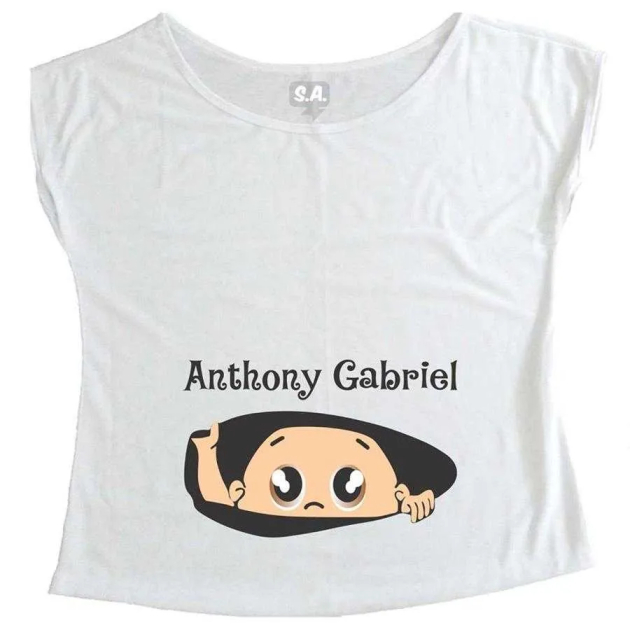 T-Shirt Gestante Menino Espiando Olhos Castanhos