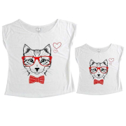 Tal Mãe, Tal Filha T-shirt Gato Óculos