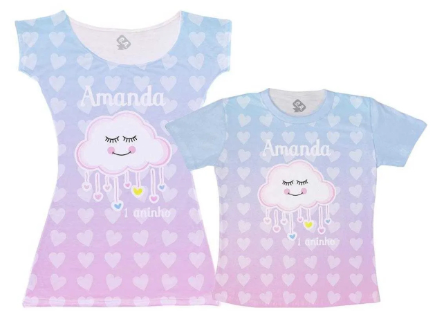 Vestido E Camiseta - Chuva De Amor - 1 Aninho Personalizada 