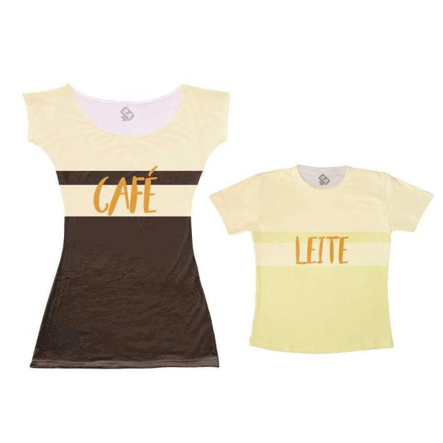 Vestido E Camiseta - Tal Mãe Tal Filho Café Com Leite