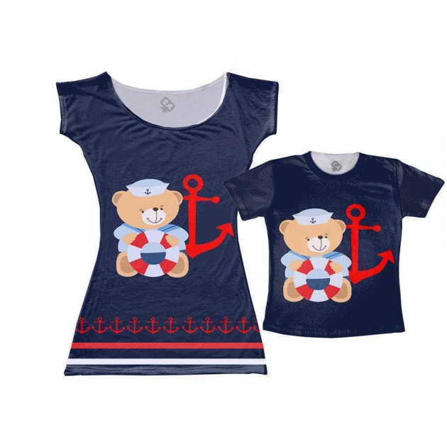 Vestido E Camiseta - Tal Mãe Tal Filho Urso Marinheiro