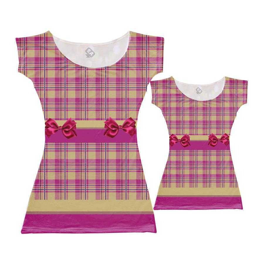 Vestido Feminino Infantil Junino Xadrez Rosa Com Flores